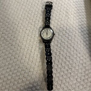 TOKYOBAY Women’s Watch Stud Black Leather Floral Strap 30mm
